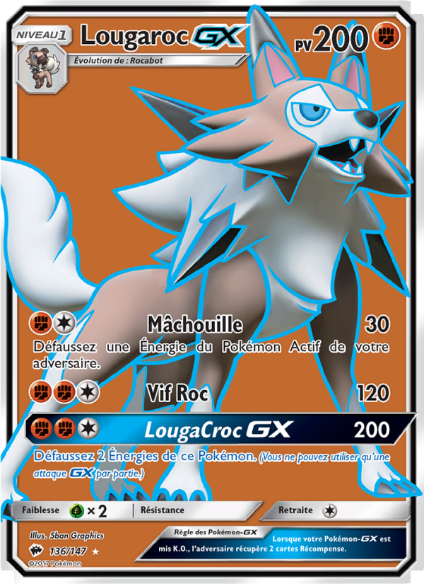 Lougaroc GX 136 — Burning Shadows (French Pokémon TCG card)