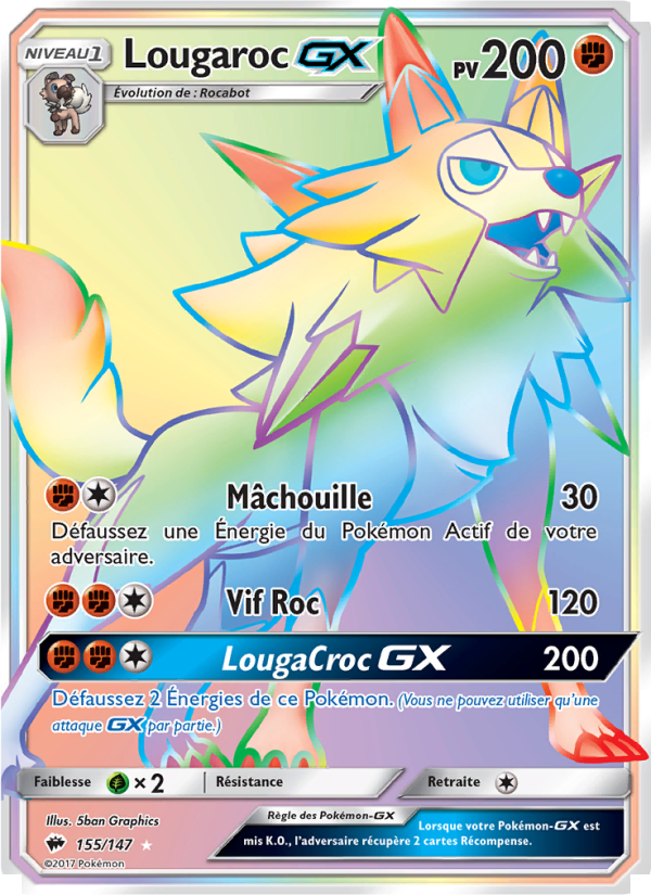 Lougaroc GX 155 — Burning Shadows (French Pokémon TCG card)