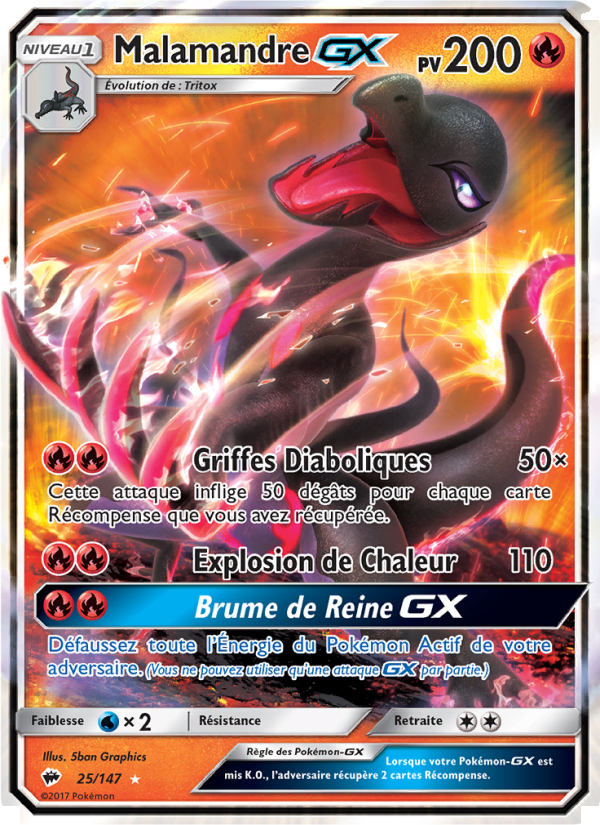 Malamandre GX 25 — Burning Shadows (French Pokémon TCG card)