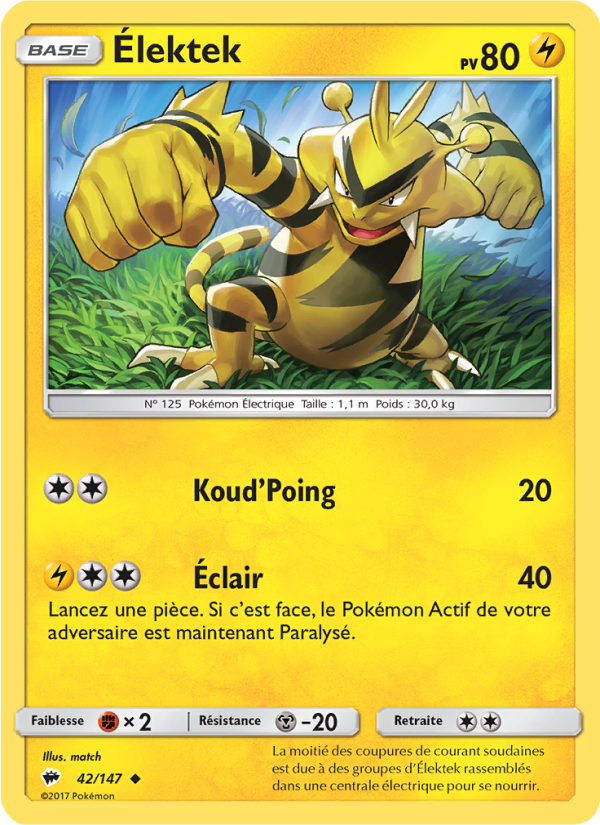 Élektek 42 — Burning Shadows (French Pokémon TCG card)