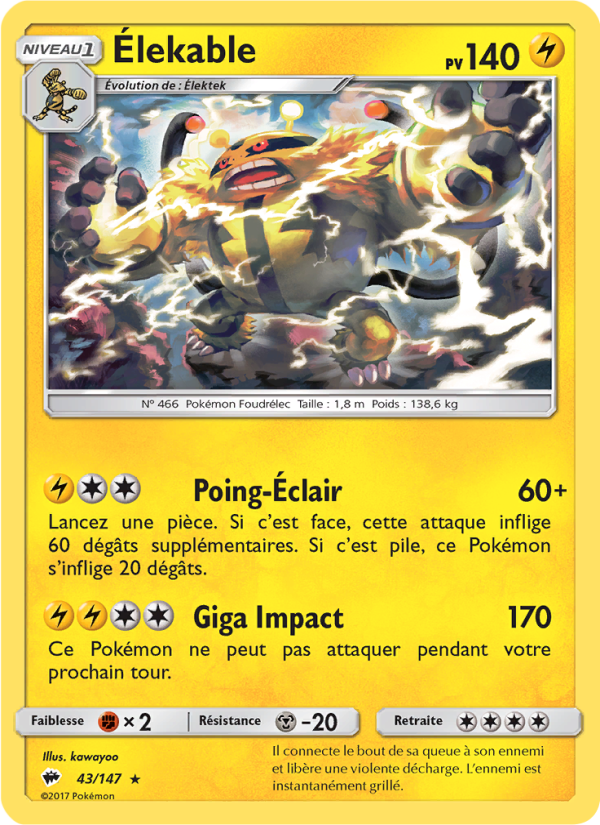 Élekable 43 — Burning Shadows (French Pokémon TCG card)