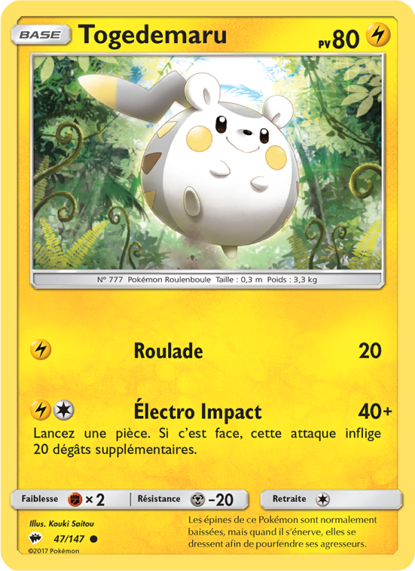 Togedemaru 47 — Burning Shadows (French Pokémon TCG card)
