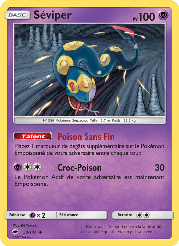 Séviper 50 — Burning Shadows (French Pokémon TCG card)