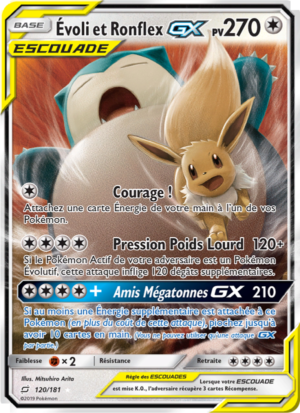 Évoli et Ronflex GX 120 — Team Up (French Pokémon TCG card)