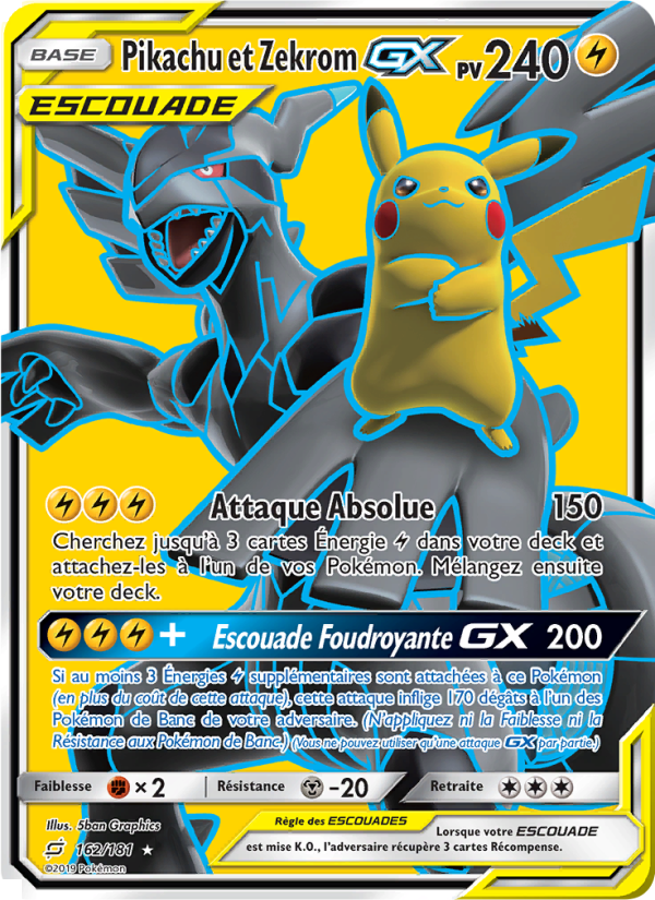 Pikachu et Zekrom GX 162 — Team Up (French Pokémon TCG card)