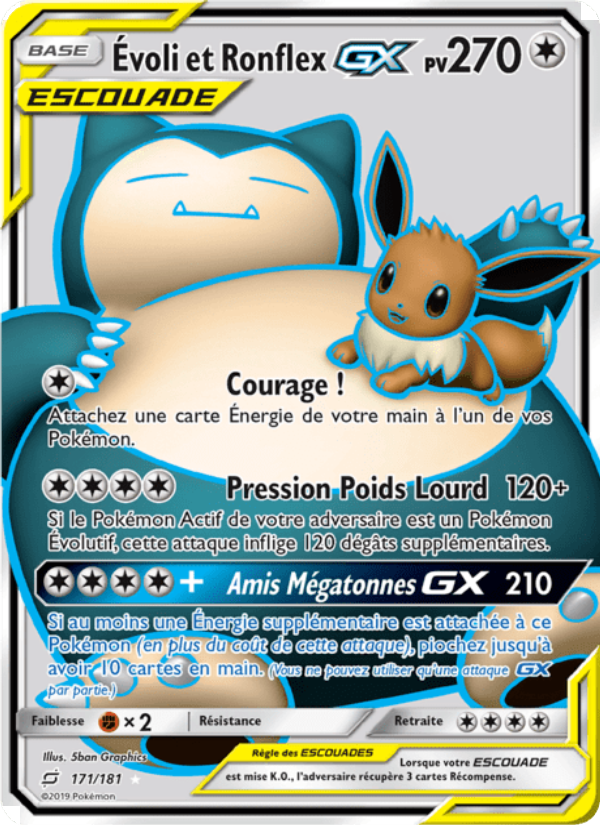 Évoli et Ronflex GX 171 — Team Up (French Pokémon TCG card)
