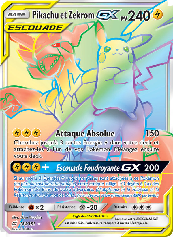 Pikachu et Zekrom GX 184 — Team Up (French Pokémon TCG card)