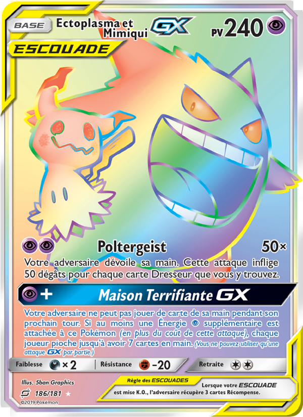 Ectoplasma et Mimiqui GX 186 — Team Up (French Pokémon TCG card)