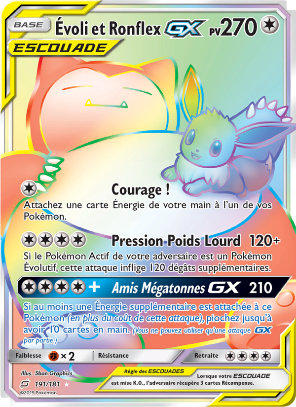 Évoli et Ronflex GX 191 — Team Up (French Pokémon TCG card)