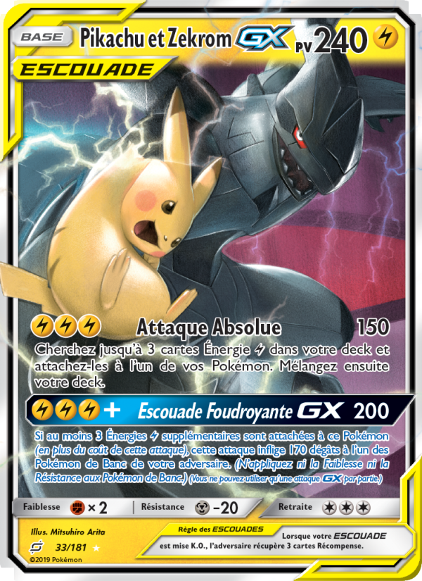 Pikachu et Zekrom GX 33 — Team Up (French Pokémon TCG card)