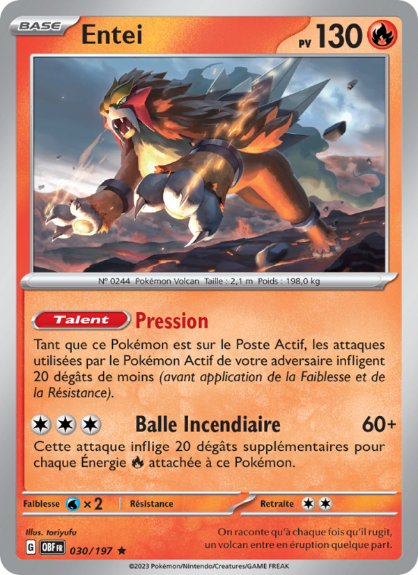 Entei 030 — Obsidian Flames (French Pokémon TCG card)