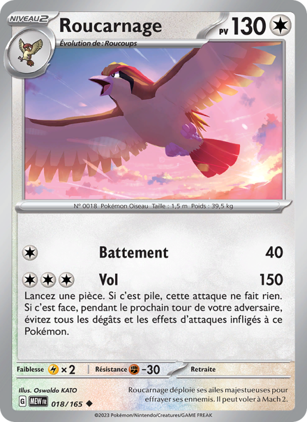 Roucarnage 018 — 151 (French Pokémon TCG card)