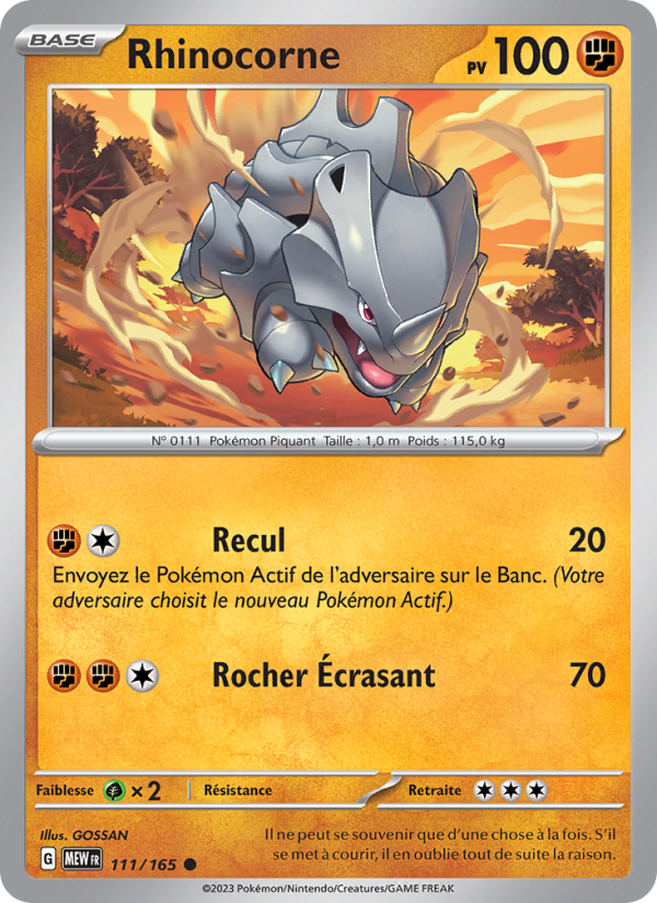 Rhinocorne 111 — 151 (French Pokémon TCG card)
