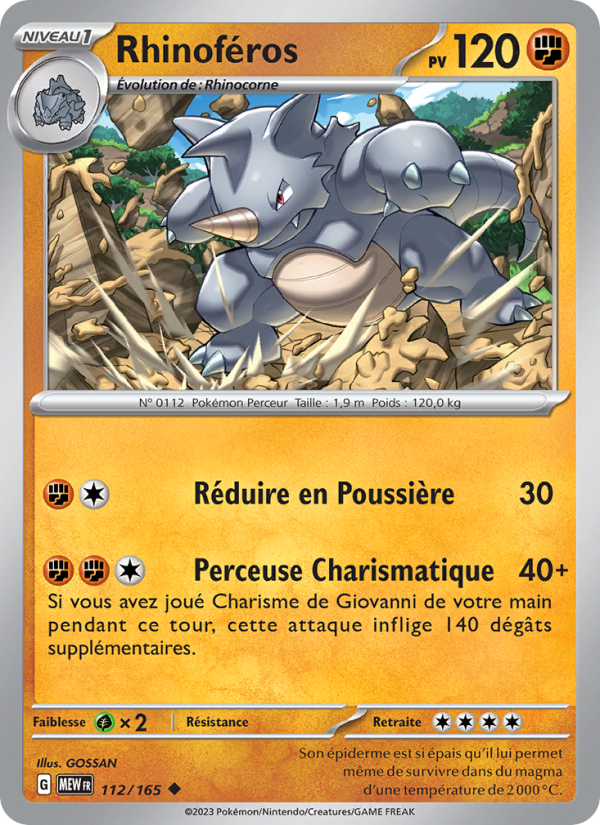 Rhinoféros 112 — 151 (French Pokémon TCG card)