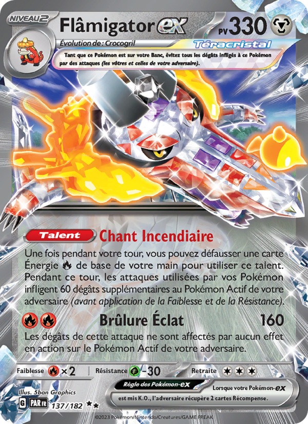 Flâmigator-ex 137 — Paradox Rift (French Pokémon TCG card)