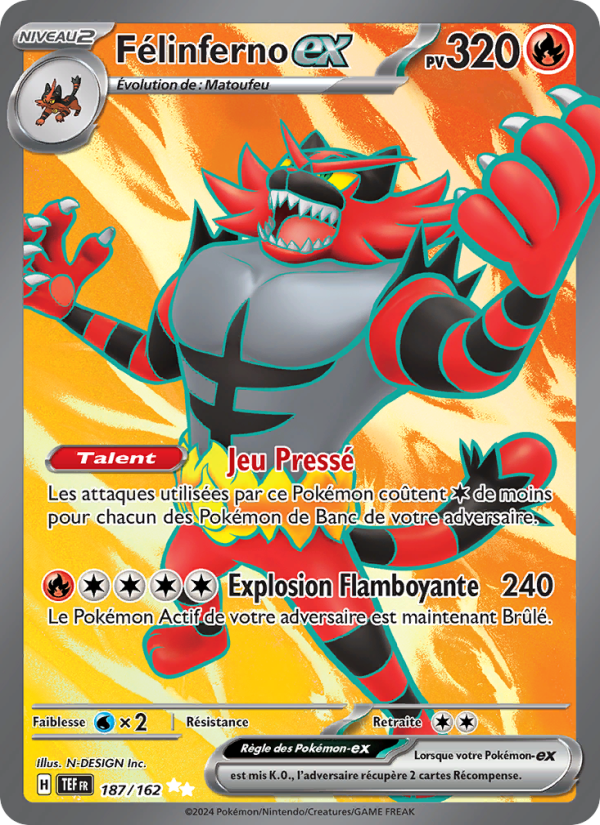 Félinferno-ex 187 — Temporal Forces (French Pokémon TCG card)