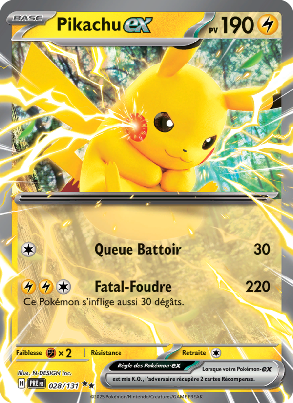 Pikachu-ex 028 — Prismatische Entwicklungen (French Pokémon TCG card)