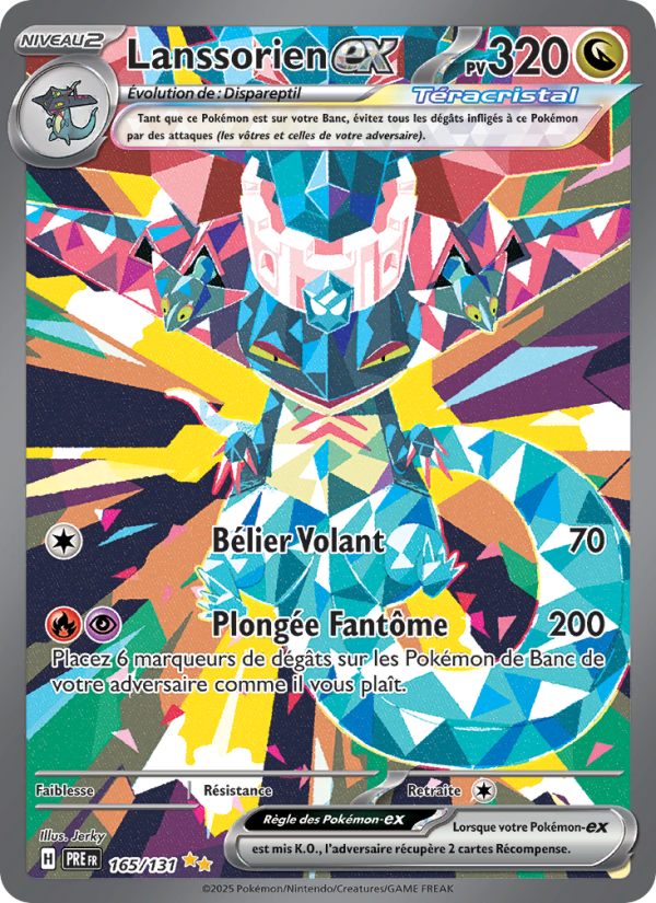 Lanssorien-ex 165 — Prismatische Entwicklungen (French Pokémon TCG card)