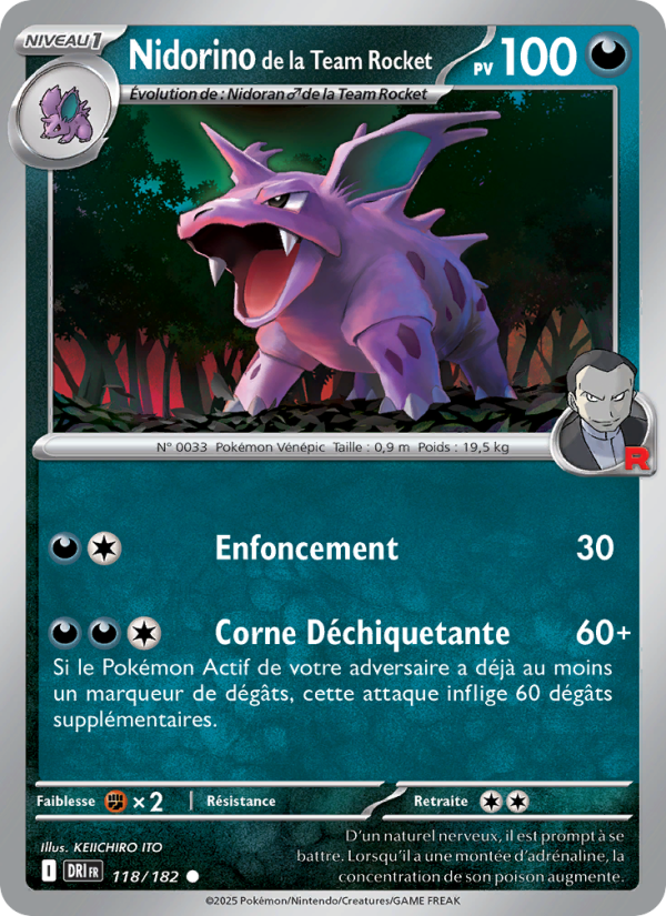 Nidorino de la Team Rocket 118 — Destined Rivals (French Pokémon TCG card)