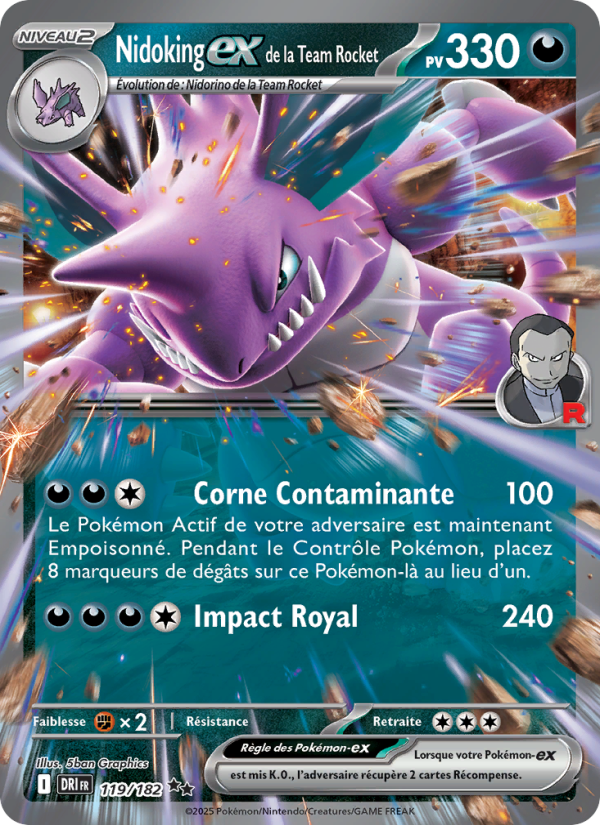 Nidoking-ex de la Team Rocket 119 — Destined Rivals (French Pokémon TCG card)