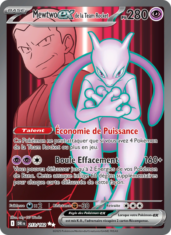 Mewtwo-ex de la Team Rocket 213 — Destined Rivals (French Pokémon TCG card)