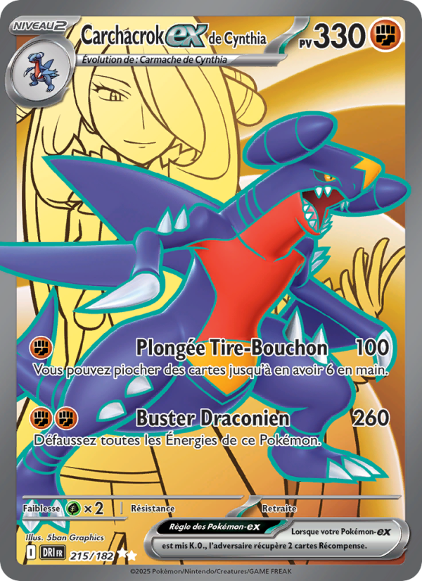 Carchacrok-ex de Cynthia 215 — Destined Rivals (French Pokémon TCG card)