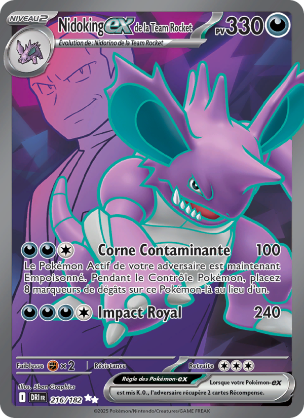 Nidoking-ex de la Team Rocket 216 — Destined Rivals (French Pokémon TCG card)