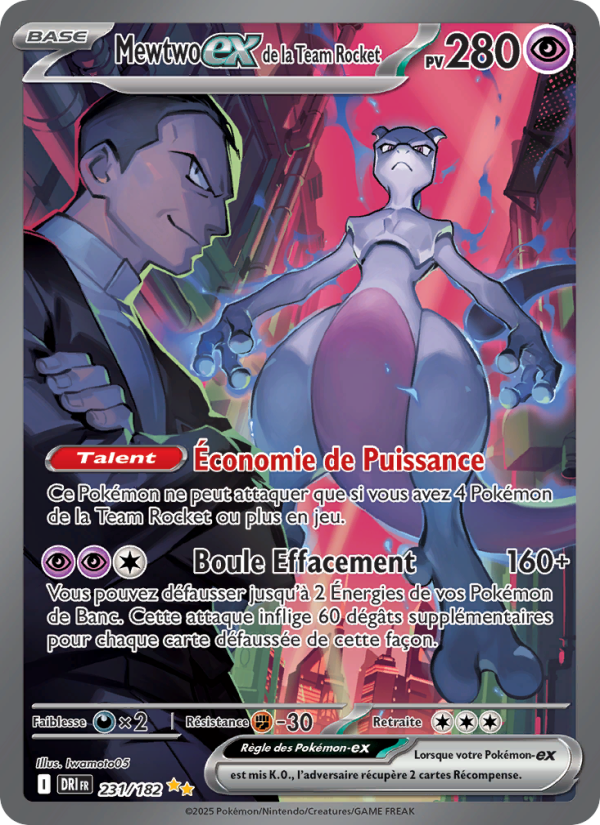 Mewtwo-ex de la Team Rocket 231 — Destined Rivals (French Pokémon TCG card)