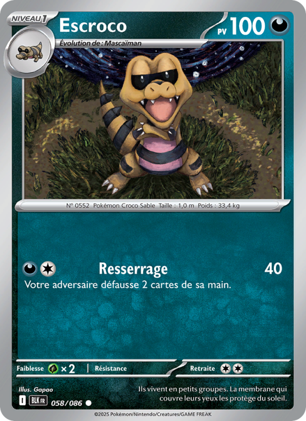 Escroco 058 — Schwarze Blitze (French Pokémon TCG card)