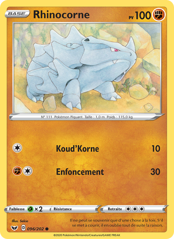 Rhinocorne 96 — Sword & Shield (French Pokémon TCG card)