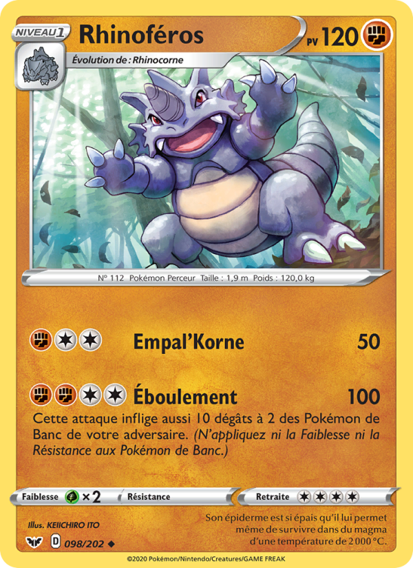 Rhinoféros 98 — Sword & Shield (French Pokémon TCG card)