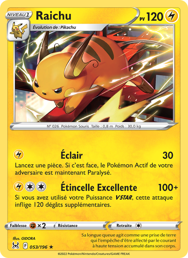 Raichu 053 — Lost Origin (French Pokémon TCG card)