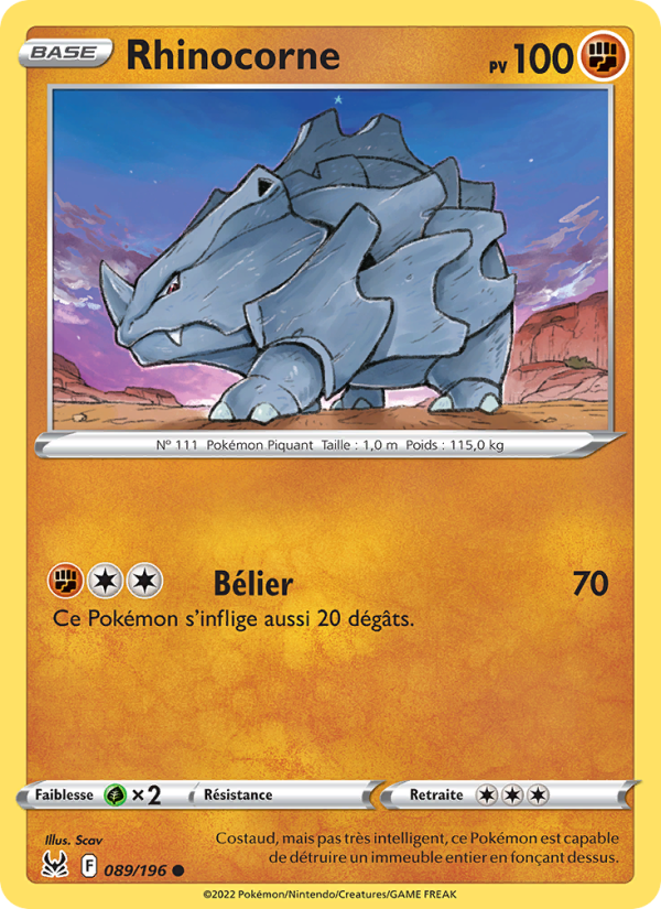 Rhinocorne 089 — Lost Origin (French Pokémon TCG card)