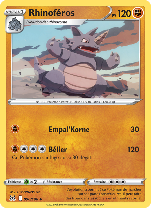 Rhinoféros 090 — Lost Origin (French Pokémon TCG card)