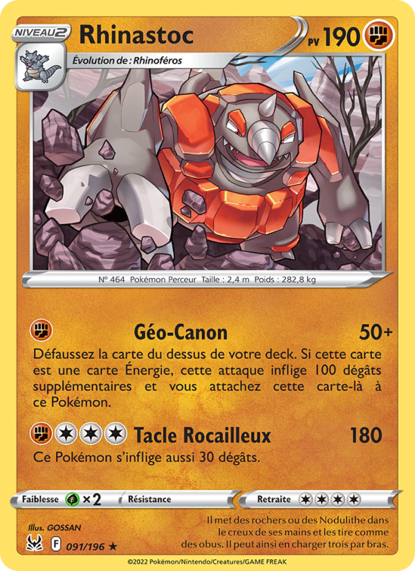 Rhinastoc 091 — Lost Origin (French Pokémon TCG card)