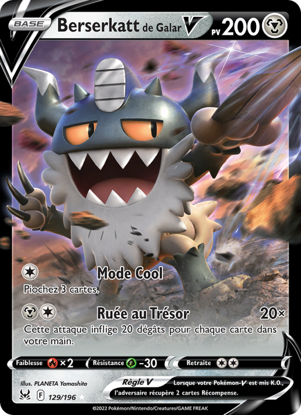 Berserkatt de Galar V 129 — Lost Origin (French Pokémon TCG card)