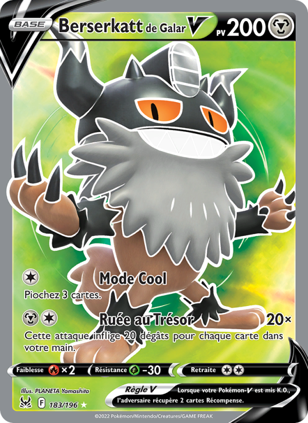 Berserkatt de Galar V 183 — Lost Origin (French Pokémon TCG card)