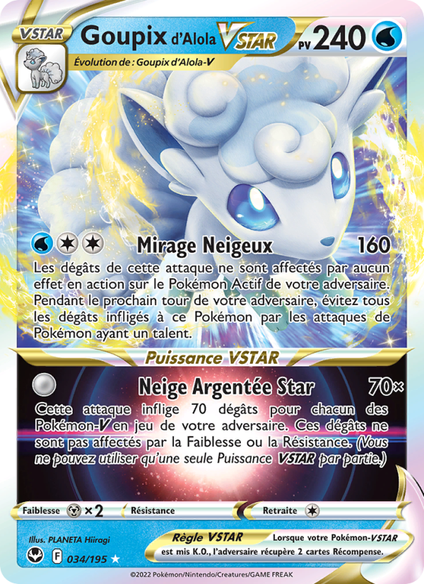 Goupix d'Alola VSTAR 034 — Silver Tempest (French Pokémon TCG card)