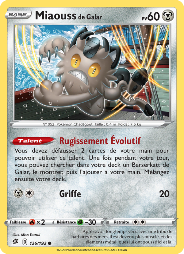 Miaouss de Galar 126 — Rebel Clash (French Pokémon TCG card)