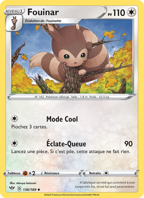 Fouinar 136 — Darkness Ablaze (French Pokémon TCG card)