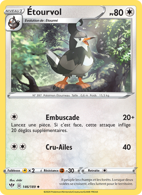 Étourvol 146 — Darkness Ablaze (French Pokémon TCG card)