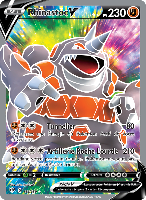 Rhinastoc V 181 — Darkness Ablaze (French Pokémon TCG card)