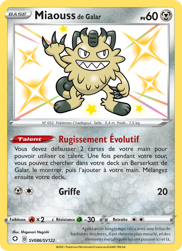 Miaouss de Galar SV086 — Glänzendes Schicksal (French Pokémon TCG card)