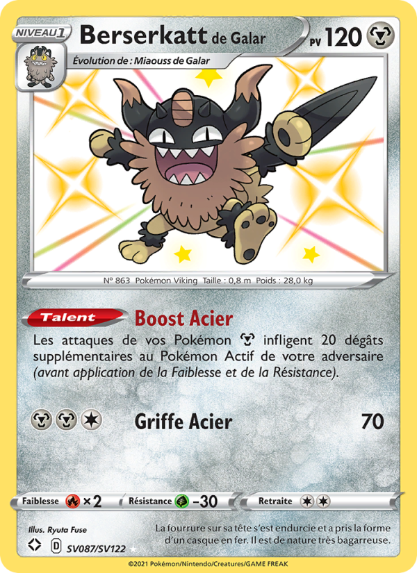 Berserkatt de Galar SV087 — Glänzendes Schicksal (French Pokémon TCG card)