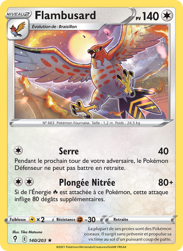 Flambusard 140 — Evolving Skies (French Pokémon TCG card)