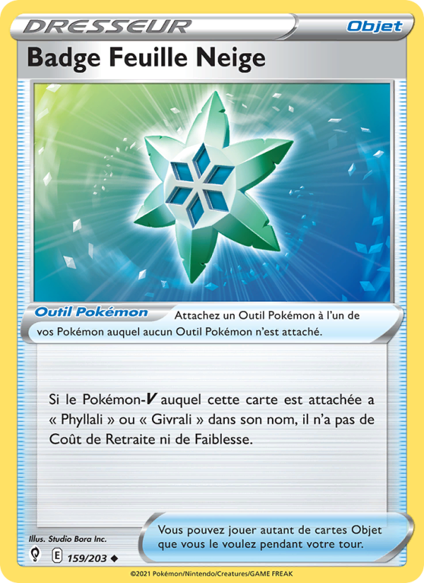 Badge Feuille Neige 159 — Evolving Skies (French Pokémon TCG card)