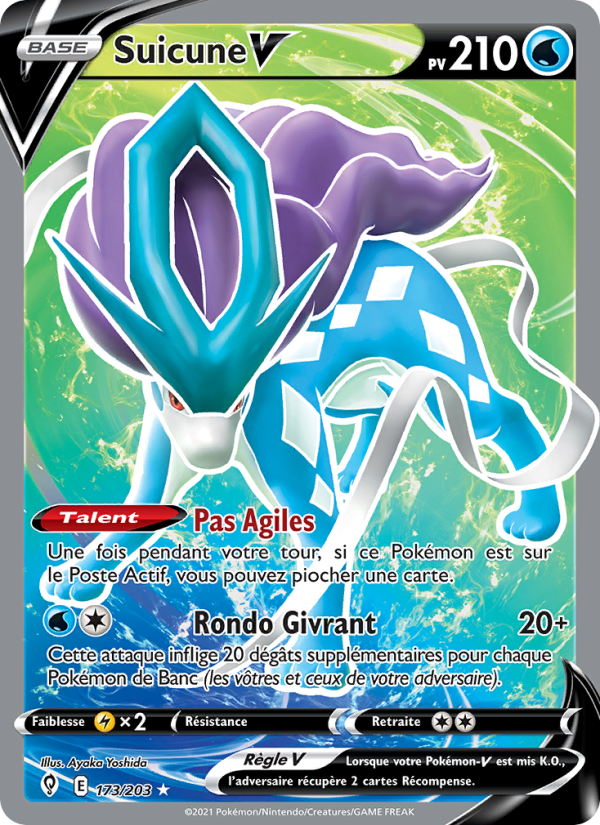 Suicune V 173 — Evolving Skies (French Pokémon TCG card)