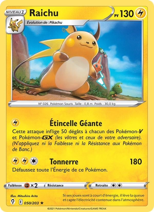 Raichu 50 — Evolving Skies (French Pokémon TCG card)