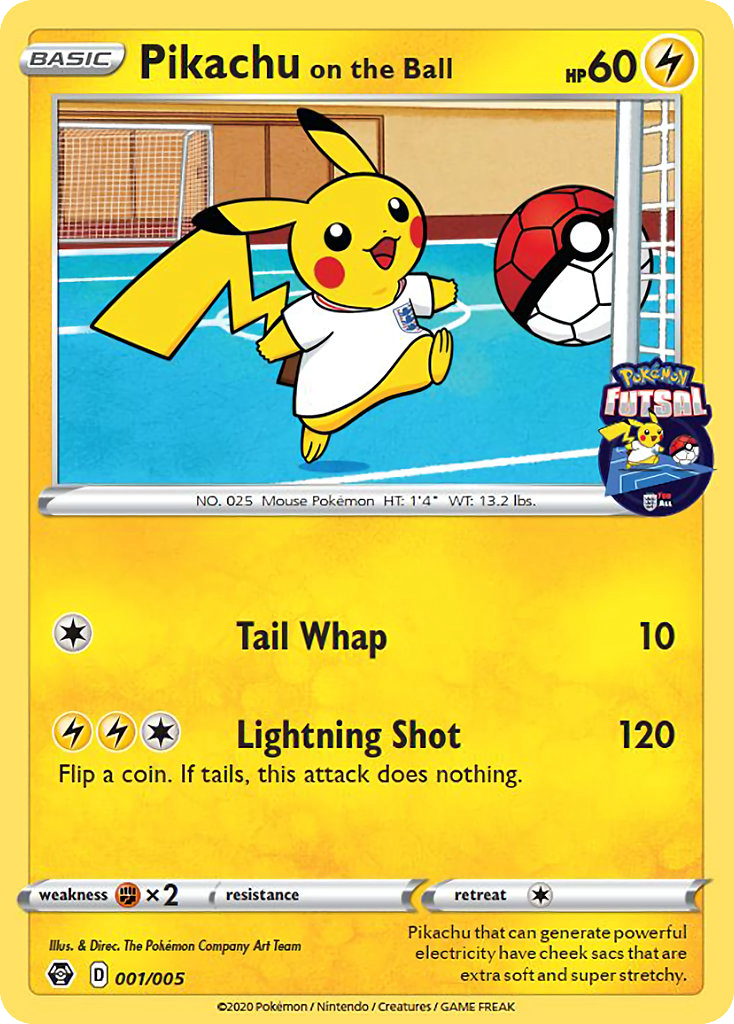 Pikachu on the Ball 001/5 — Pokémon Futsal 2020 (English Pokémon TCG card)