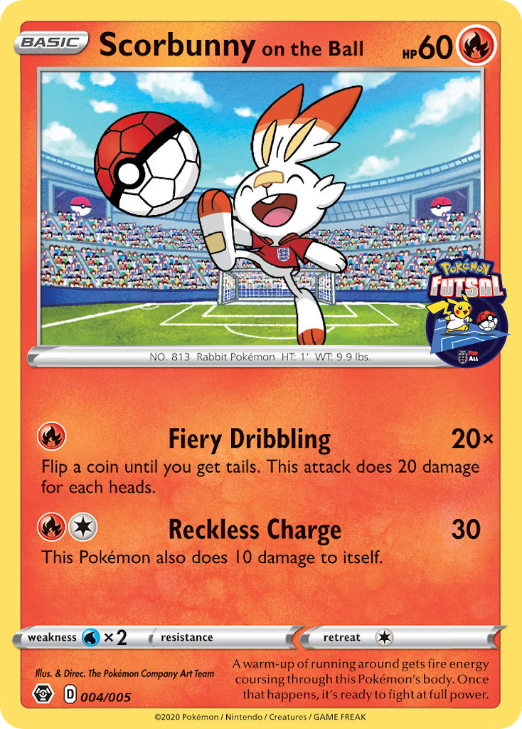 Scorbunny on the Ball 004/5 — Pokémon Futsal 2020 (English Pokémon TCG card)